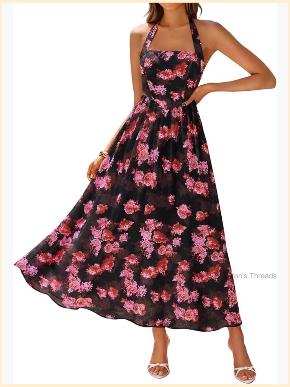 Floral Halter Midi Dress Sleeveless Flowy Casual Beach Long - Picture 1 of 7